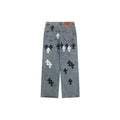 Chrome Hearts Black White Cross Leather Patch Denim Jeans Washed Blue