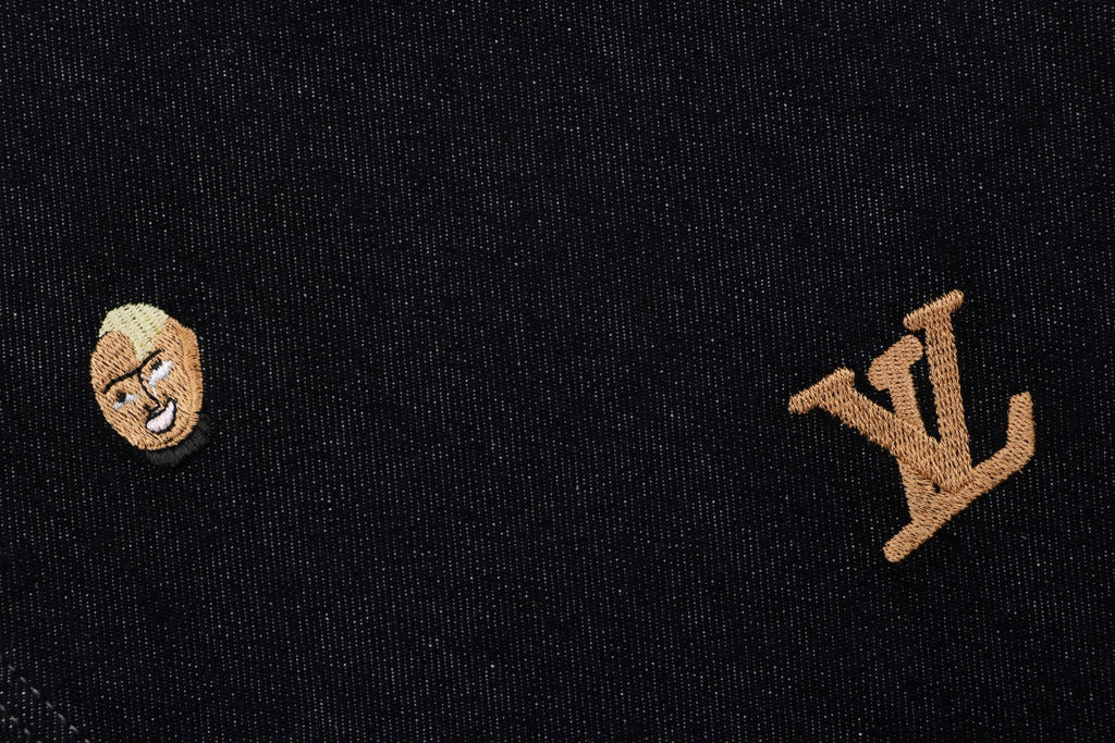 Louis Vuitton Monogram Micro Portrait All-Over Embroidered Wide Leg Denim Jeans Black