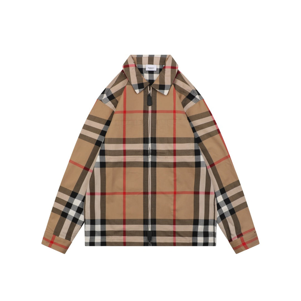 Burberry Vintage Check Large Plaid Zip Jacket Camel