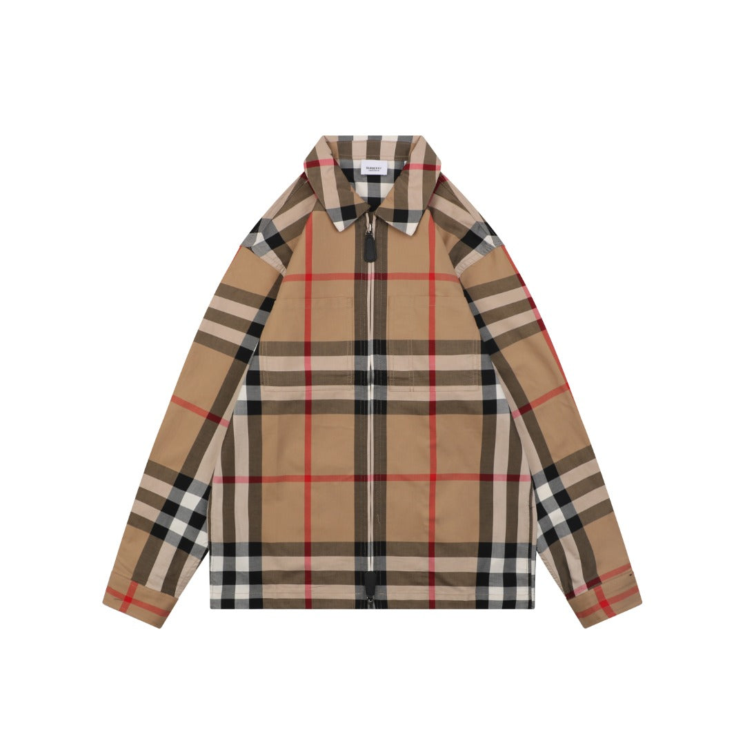 Burberry Vintage Check Large Plaid Zip Jacket Camel