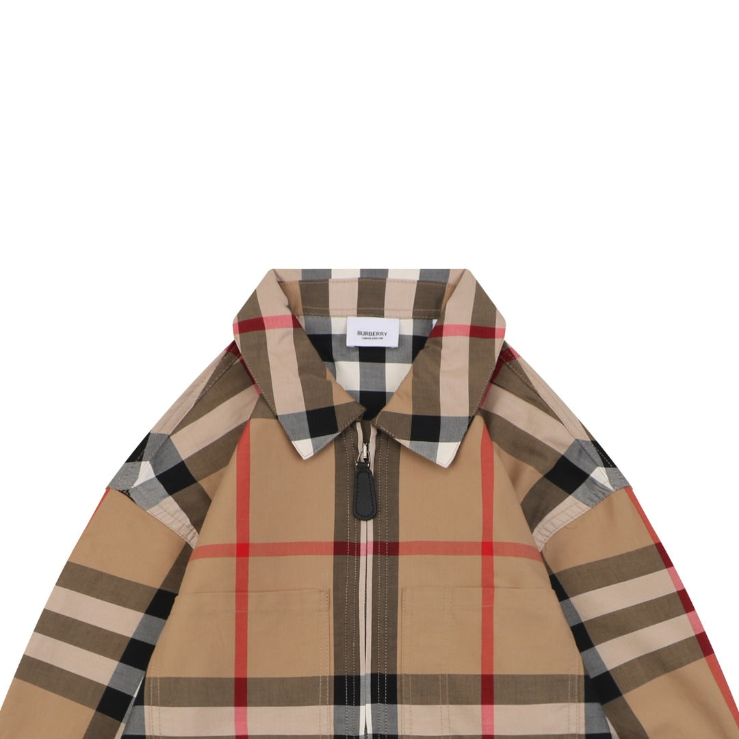 Burberry Vintage Check Large Plaid Zip Jacket Camel
