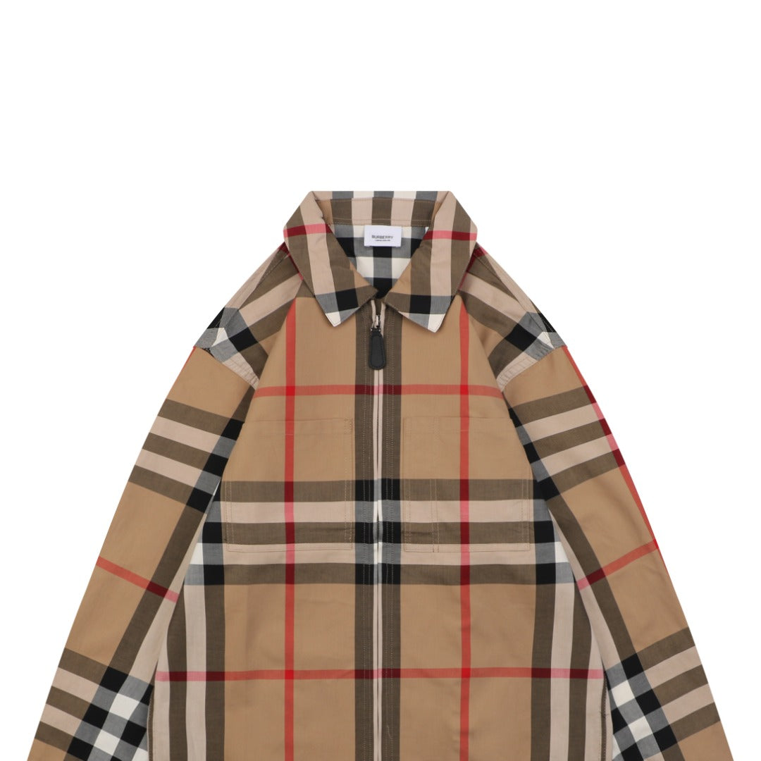 Burberry Vintage Check Large Plaid Zip Jacket Camel