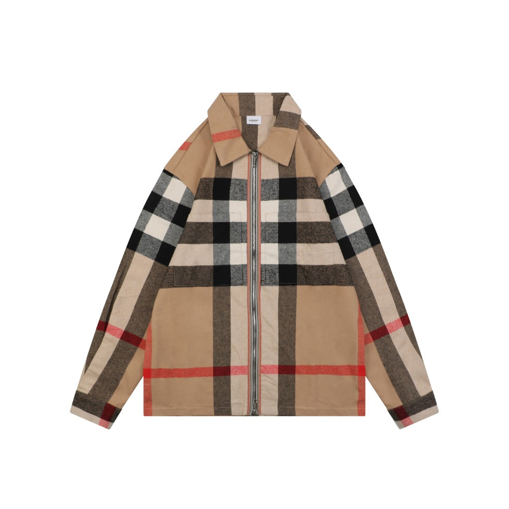 Burberry Vintage Check Maxi Oversized Plaid Zip Jacket Camel