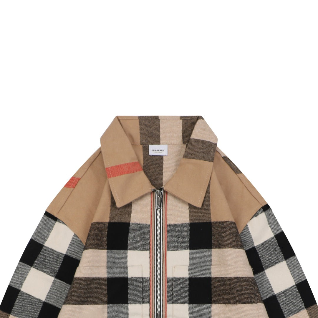 Burberry Vintage Check Maxi Oversized Plaid Zip Jacket Camel