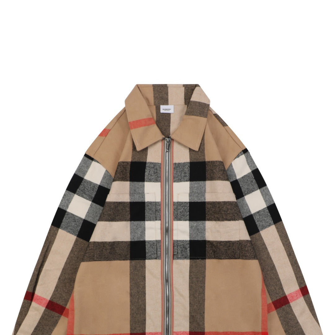 Burberry Vintage Check Maxi Oversized Plaid Zip Jacket Camel