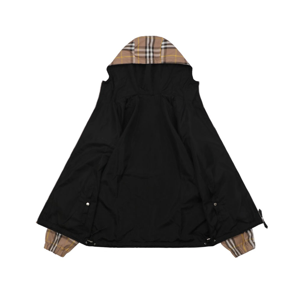 Burberry Vintage Check Reversible Hooded Zip Jacket Camel Black
