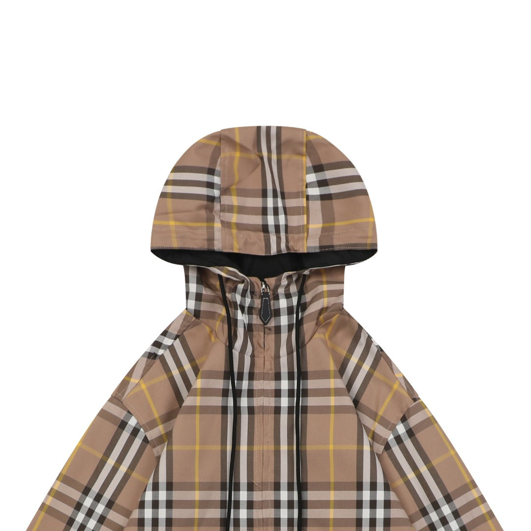 Burberry Vintage Check Reversible Hooded Zip Jacket Camel Black