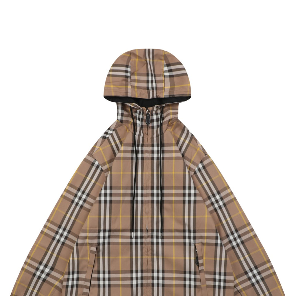 Burberry Vintage Check Reversible Hooded Zip Jacket Camel Black