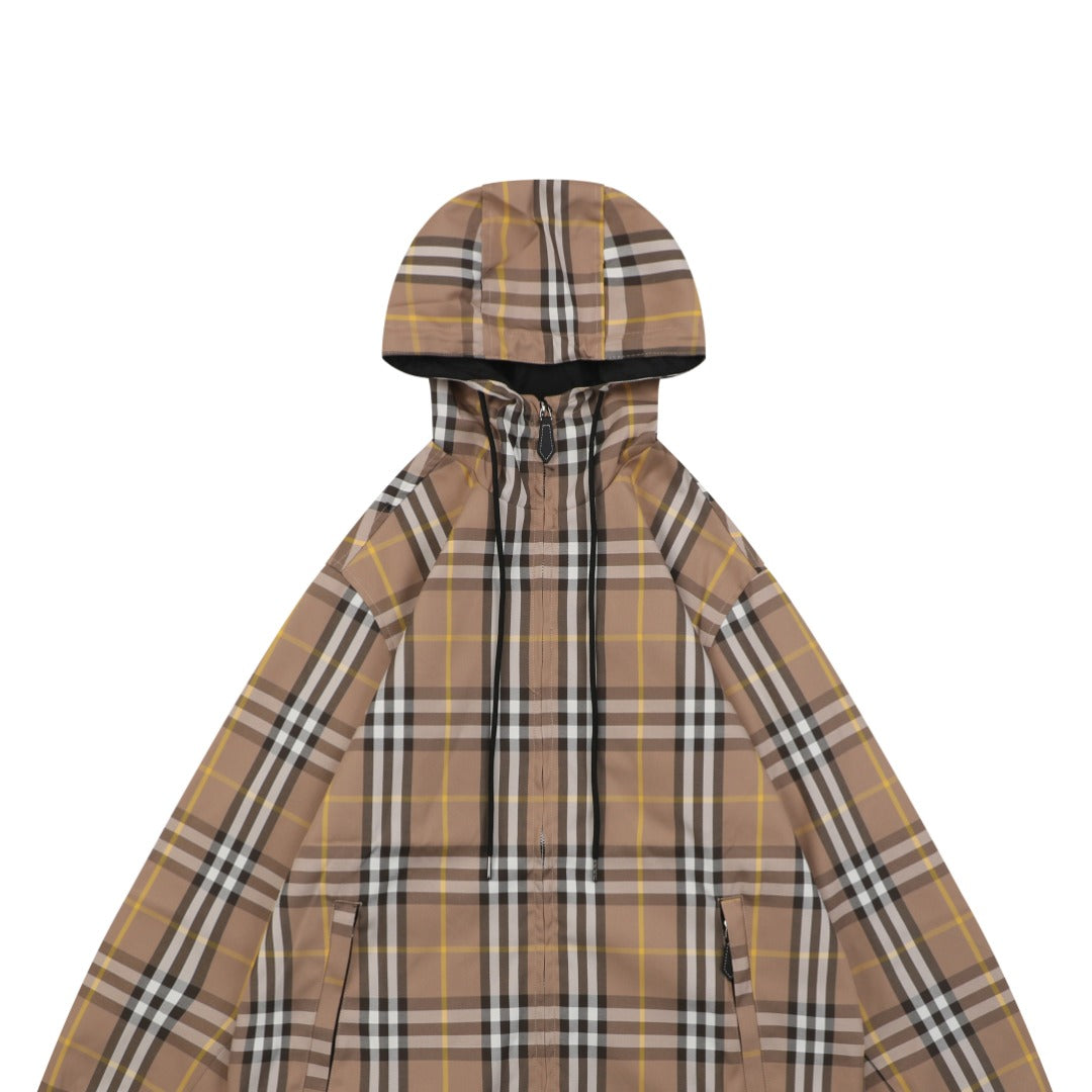 Burberry Vintage Check Reversible Hooded Zip Jacket Camel Black