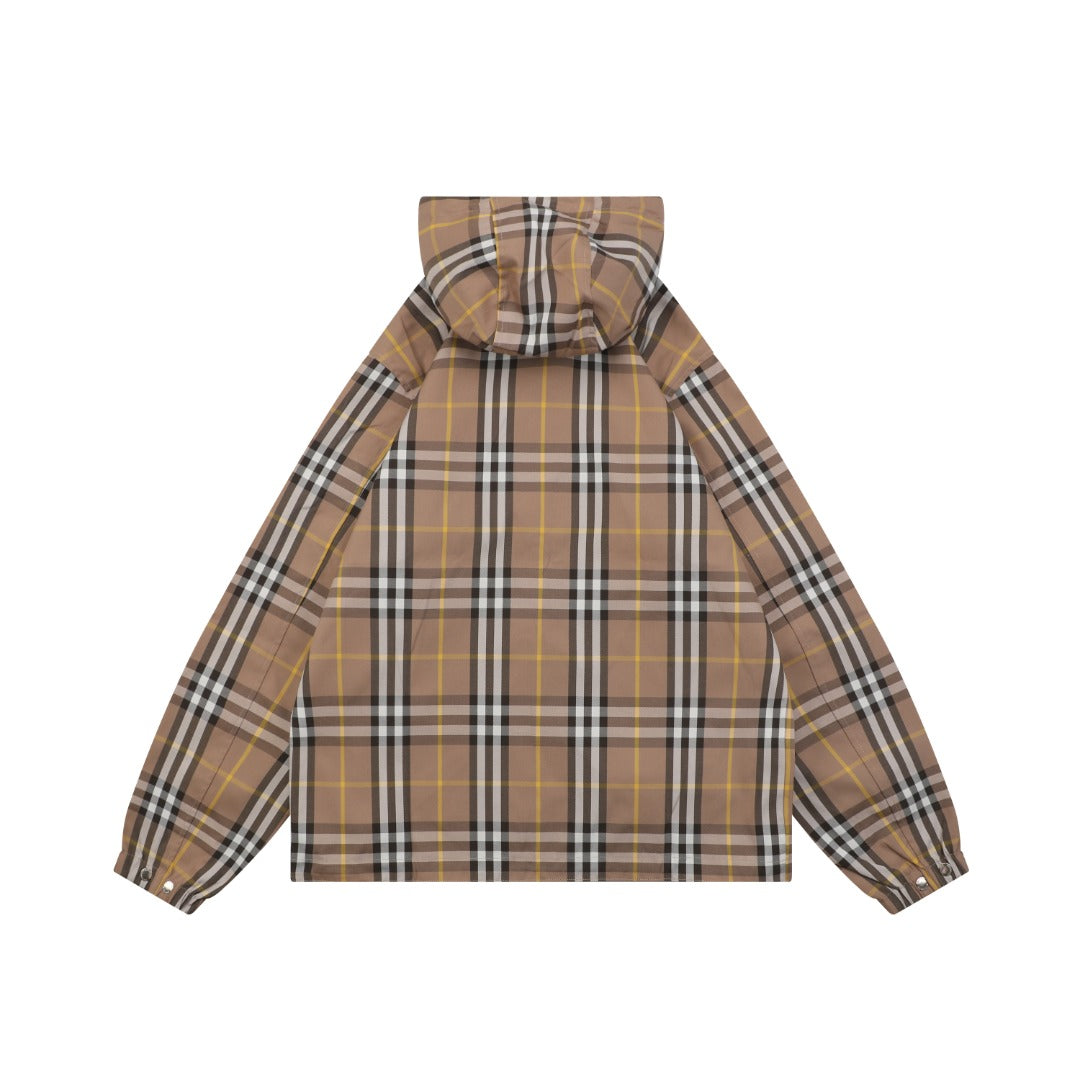Burberry Vintage Check Reversible Hooded Zip Jacket Camel Black