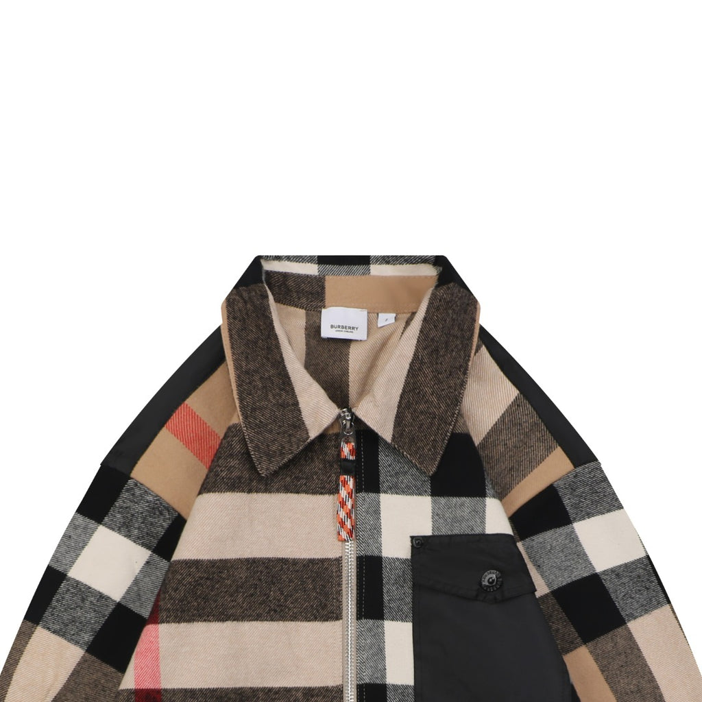Burberry Vintage Check Maxi Plaid Contrast Pocket Zip Jacket Camel Black