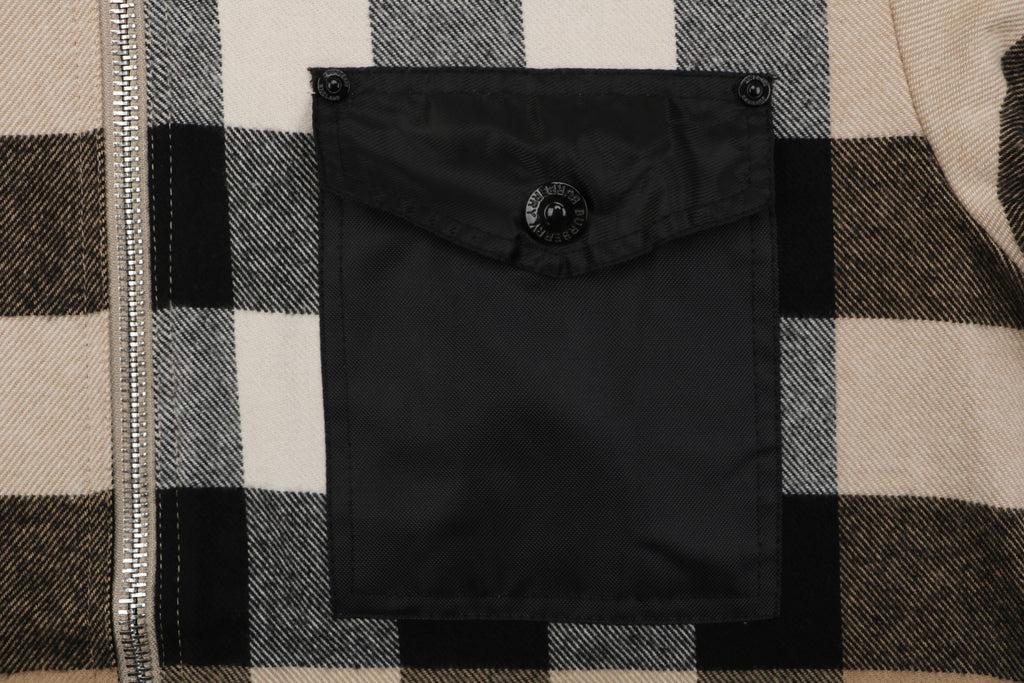 Burberry Vintage Check Maxi Plaid Contrast Pocket Zip Jacket Camel Black