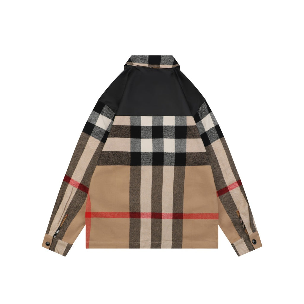 Burberry Vintage Check Maxi Plaid Contrast Pocket Zip Jacket Camel Black