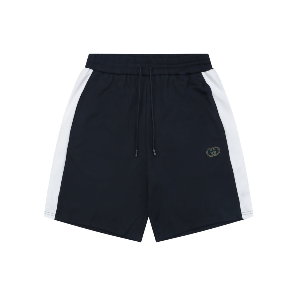 Gucci Interlocking GG Embroidery White Side Panel Shorts Navy