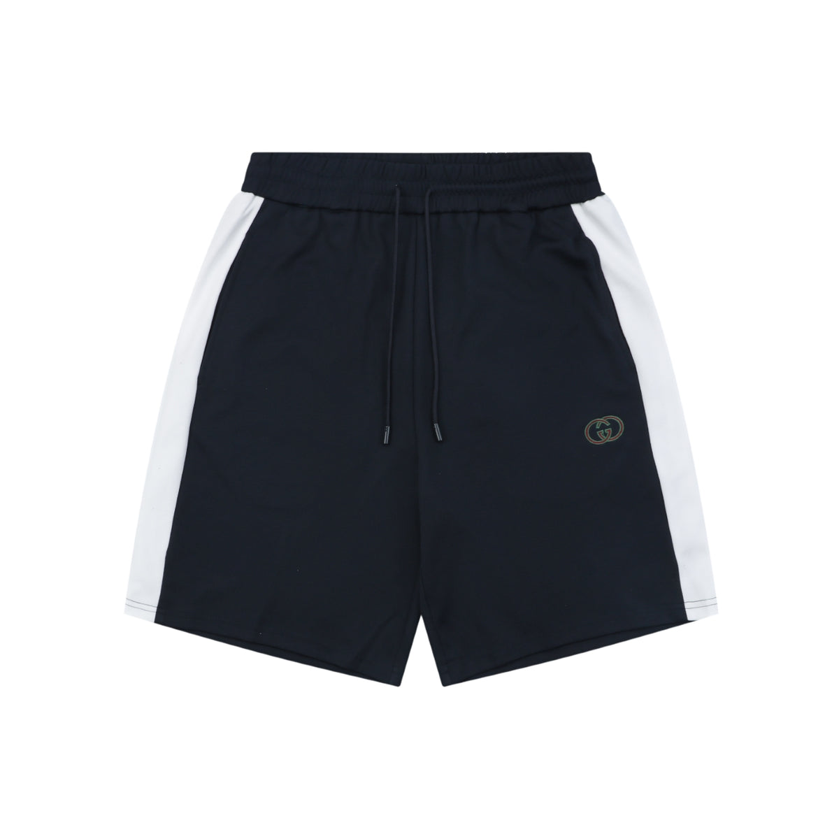 Gucci Interlocking GG Embroidery White Side Panel Shorts Navy