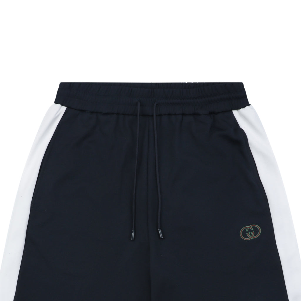 Gucci Interlocking GG Embroidery White Side Panel Shorts Navy