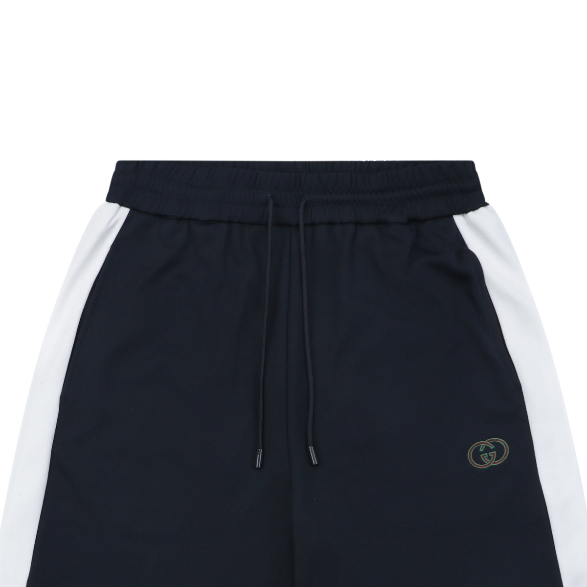 Gucci Interlocking GG Embroidery White Side Panel Shorts Navy