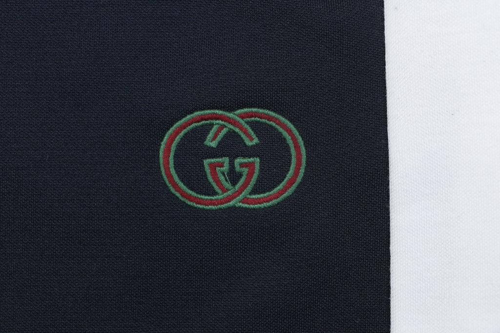 Gucci Interlocking GG Embroidery White Side Panel Shorts Navy