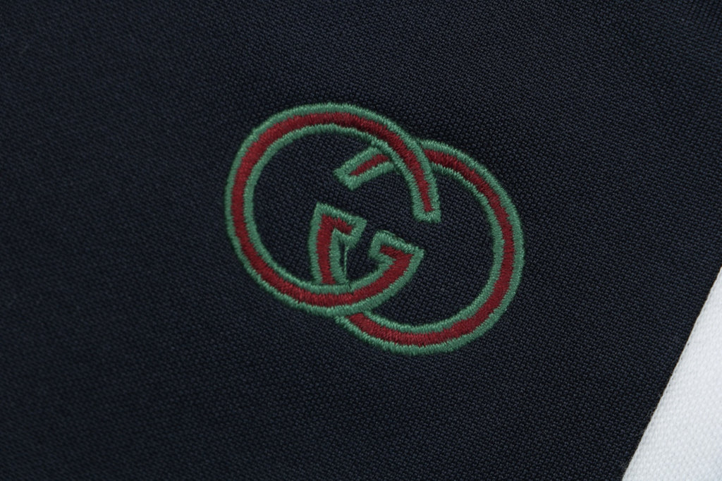 Gucci Interlocking GG Embroidery White Side Panel Shorts Navy