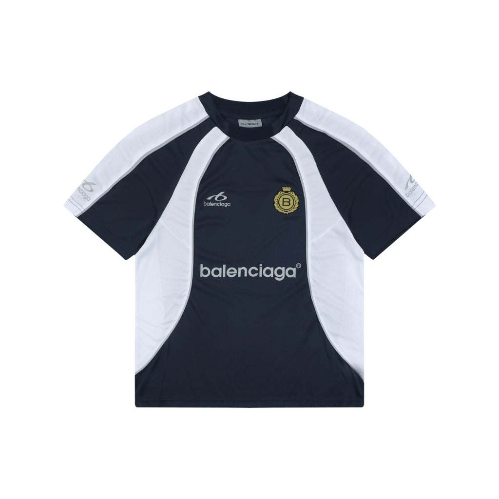 Balenciaga Wheat Spike B Crest Soccer Jersey Short Sleeve Tee Navy