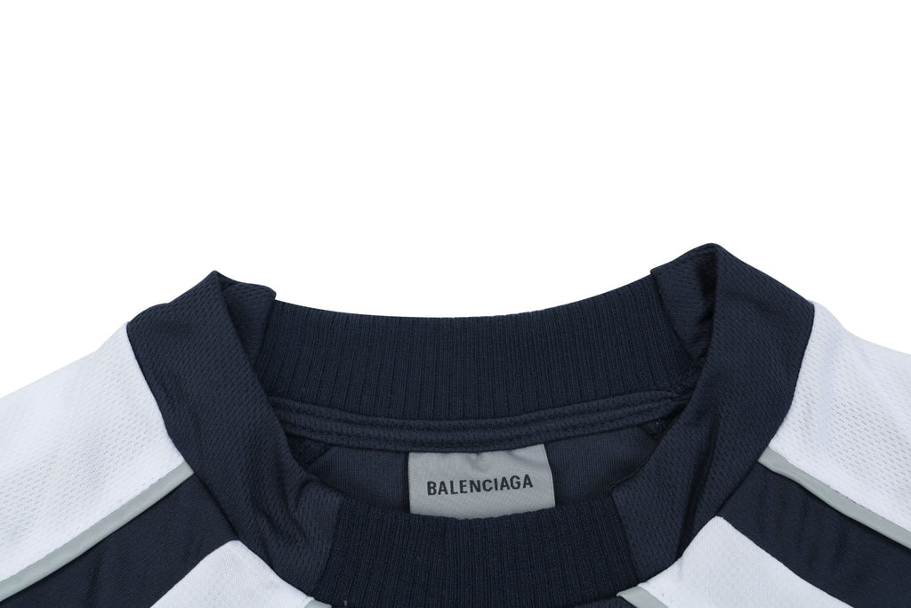 Balenciaga Wheat Spike B Crest Soccer Jersey Short Sleeve Tee Navy