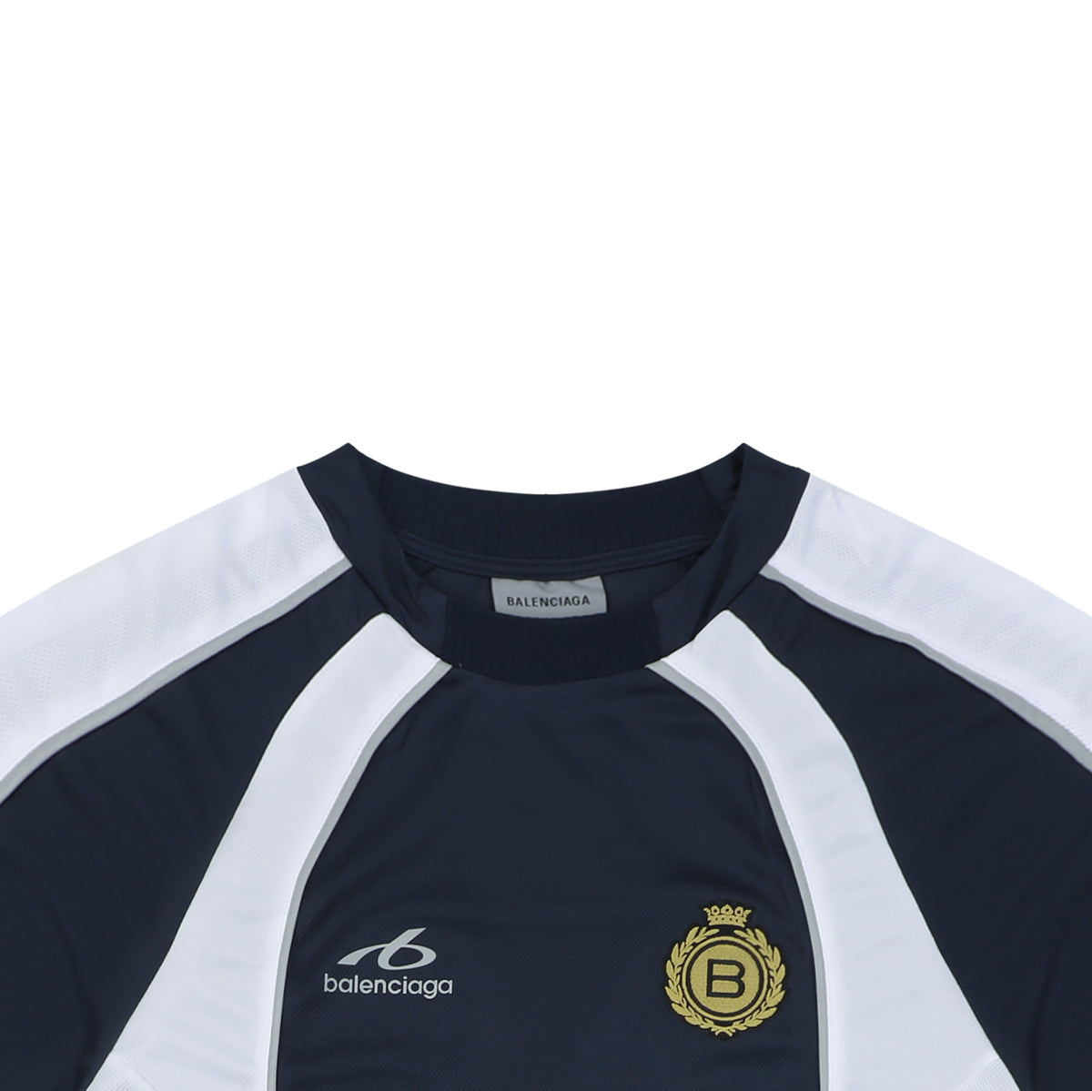 Balenciaga Wheat Spike B Crest Soccer Jersey Short Sleeve Tee Navy