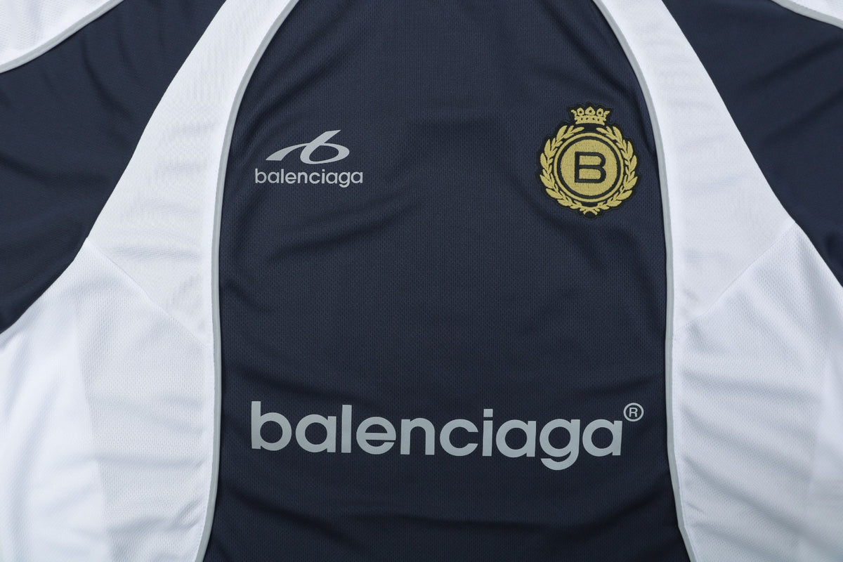 Balenciaga Wheat Spike B Crest Soccer Jersey Short Sleeve Tee Navy