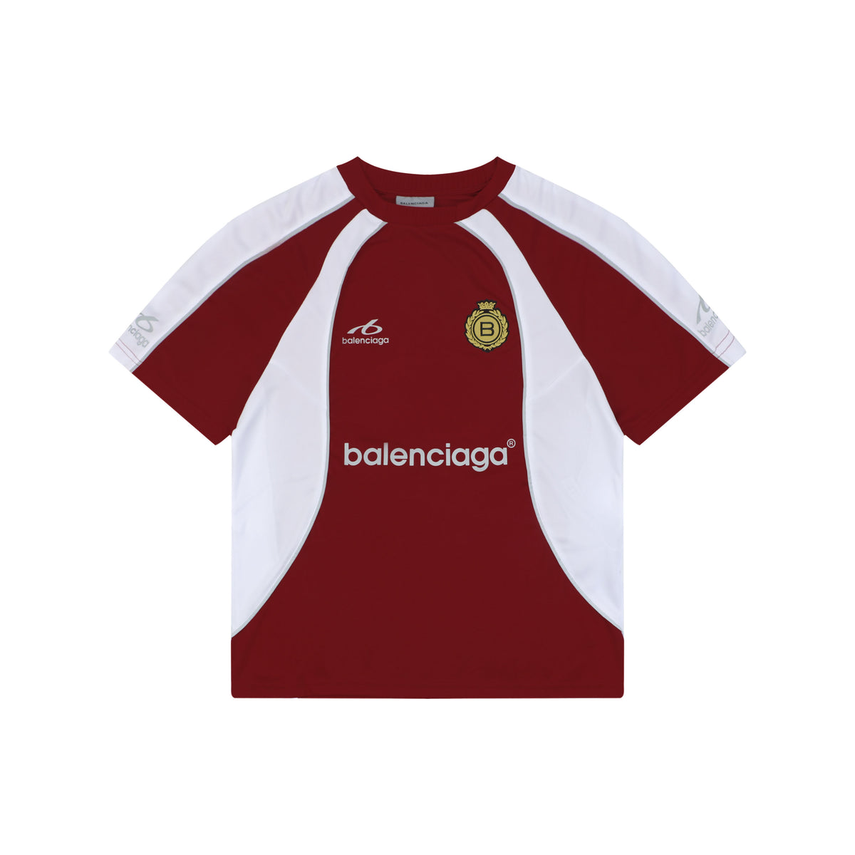 Balenciaga Wheat Spike B Crest Soccer Jersey Short Sleeve Tee Burgundy