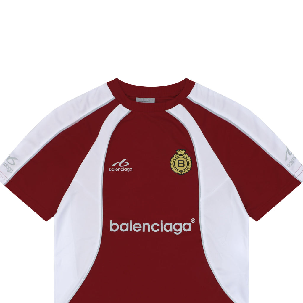 Balenciaga Wheat Spike B Crest Soccer Jersey Short Sleeve Tee Burgundy
