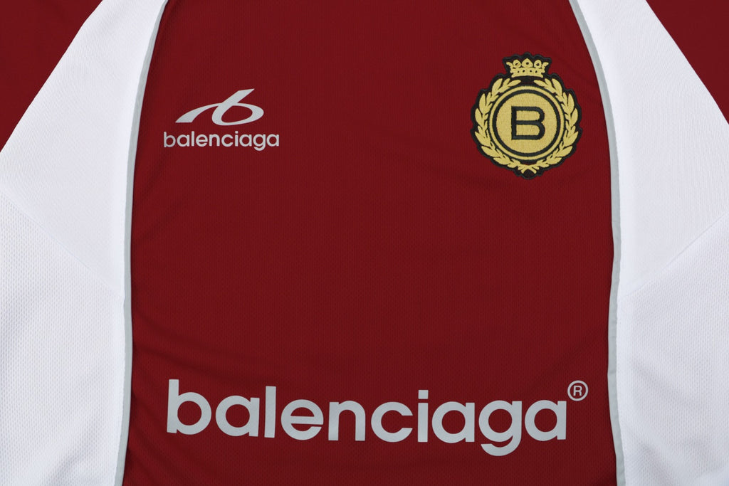 Balenciaga Wheat Spike B Crest Soccer Jersey Short Sleeve Tee Burgundy