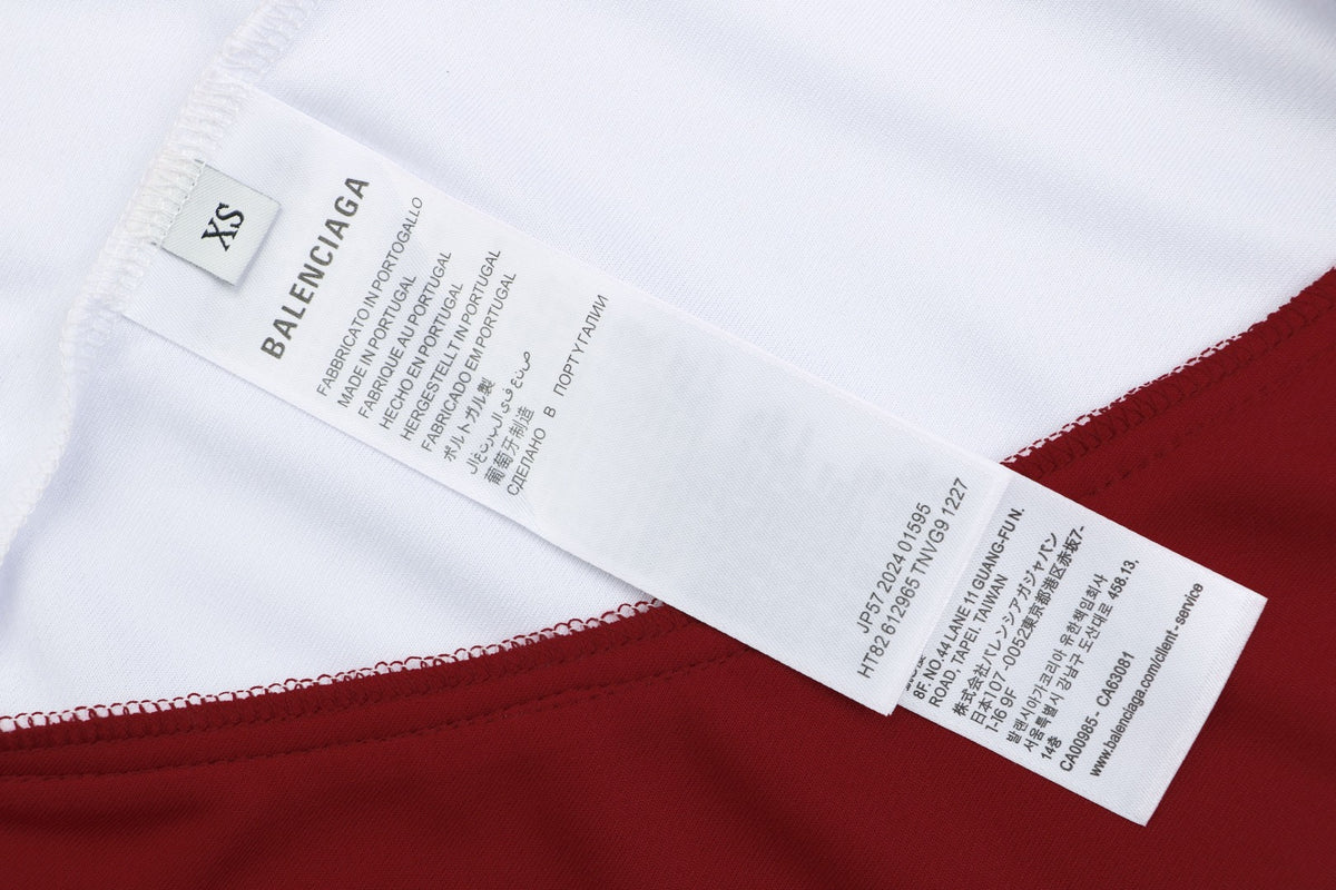 Balenciaga Wheat Spike B Crest Soccer Jersey Short Sleeve Tee Burgundy