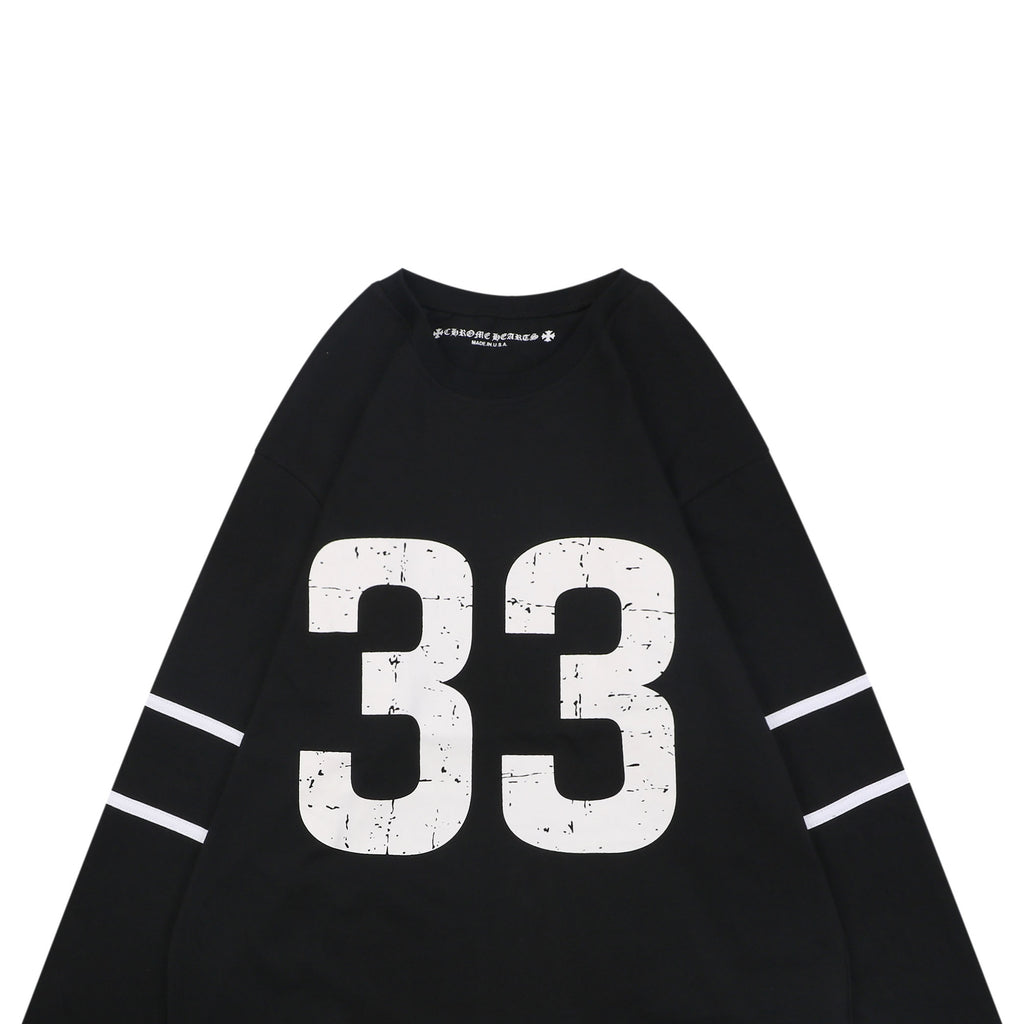 Chrome Hearts Number 33 Sanskrit Cross Graphic Long Sleeve Tee Black