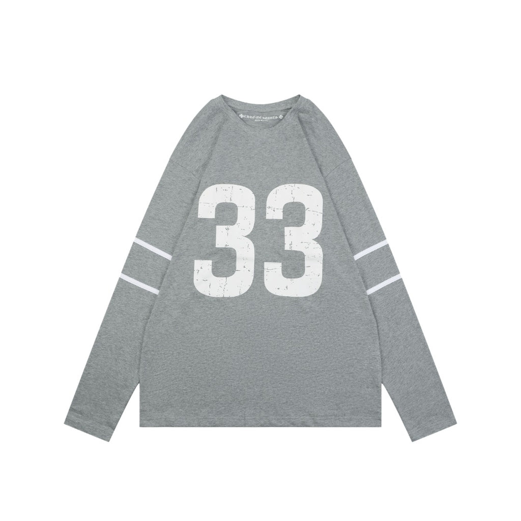 Chrome Hearts Number 33 Sanskrit Cross Graphic Long Sleeve Tee Grey