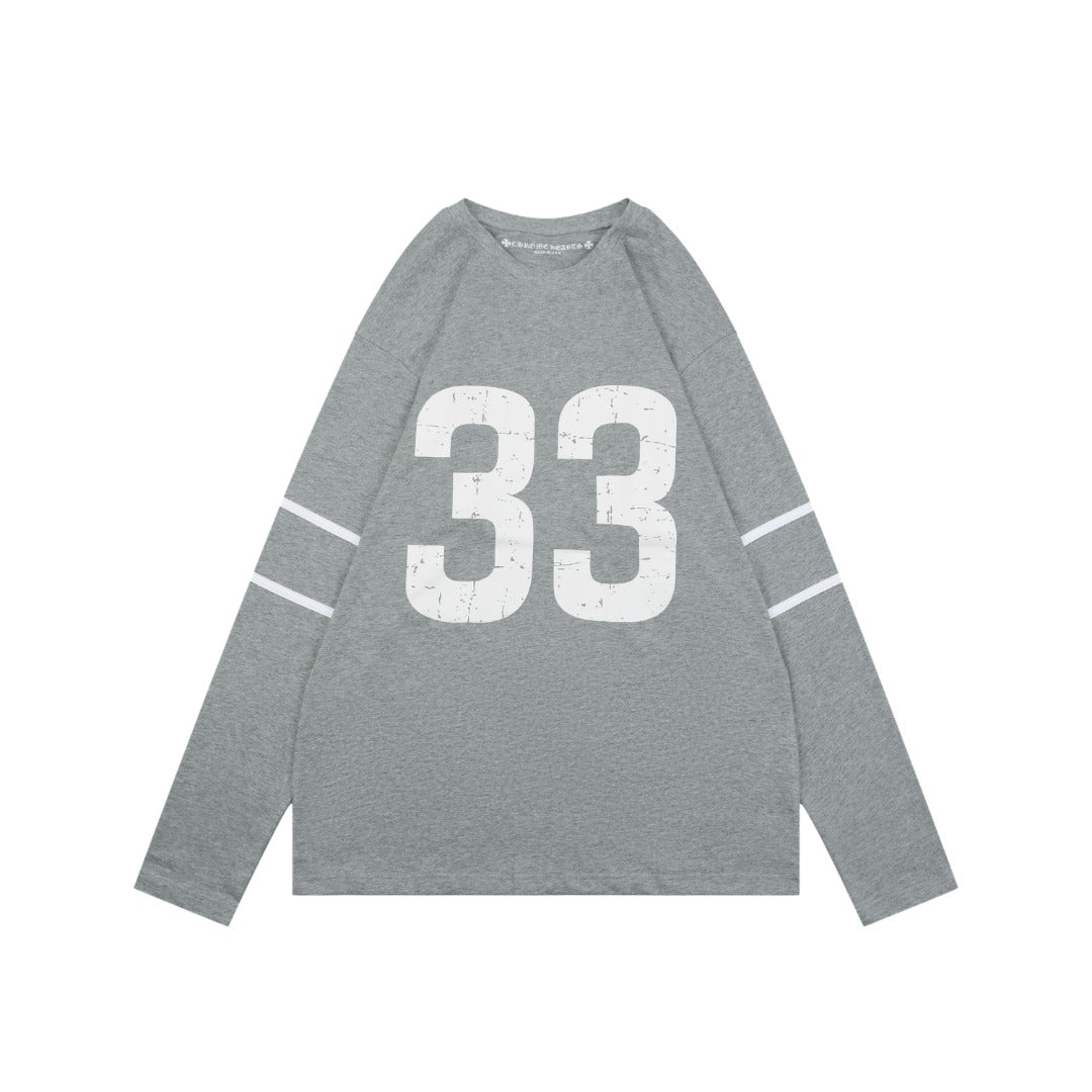 Chrome Hearts Number 33 Sanskrit Cross Graphic Long Sleeve Tee Grey