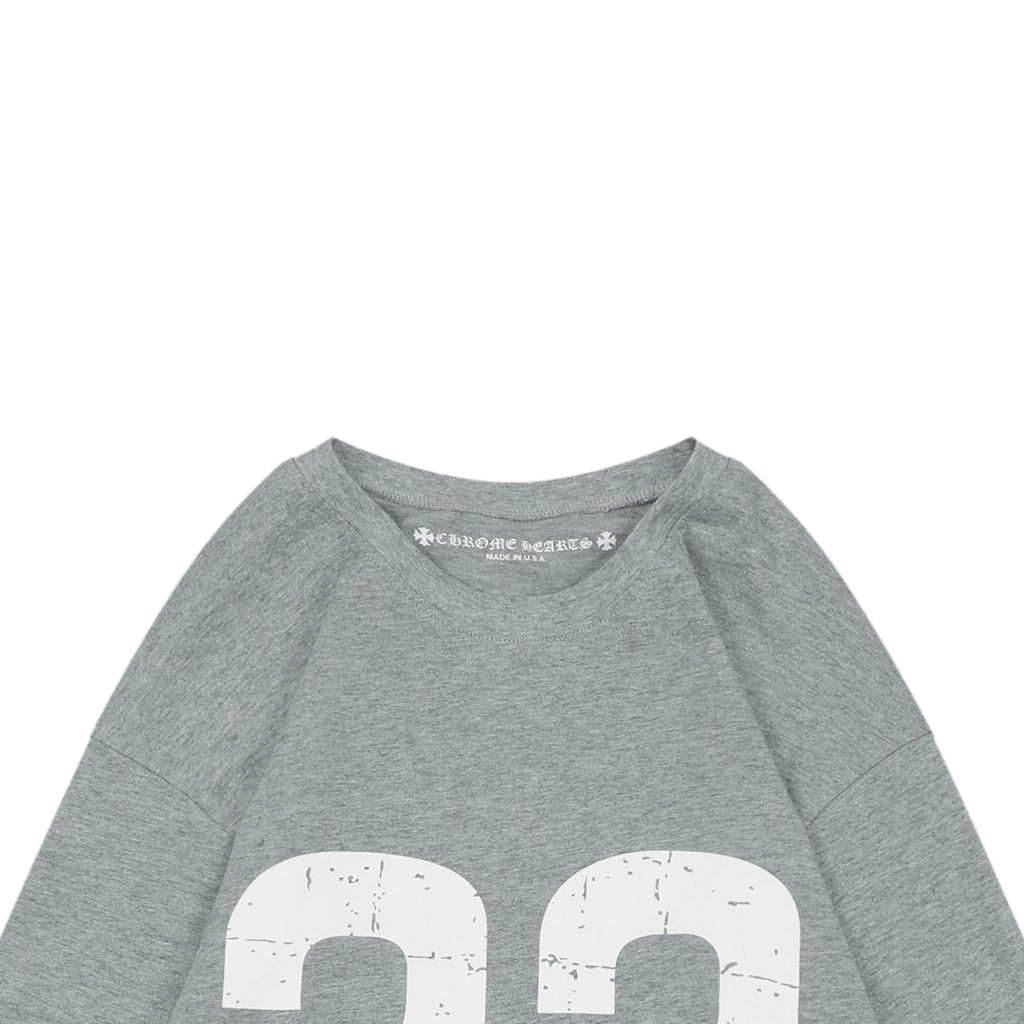 Chrome Hearts Number 33 Sanskrit Cross Graphic Long Sleeve Tee Grey