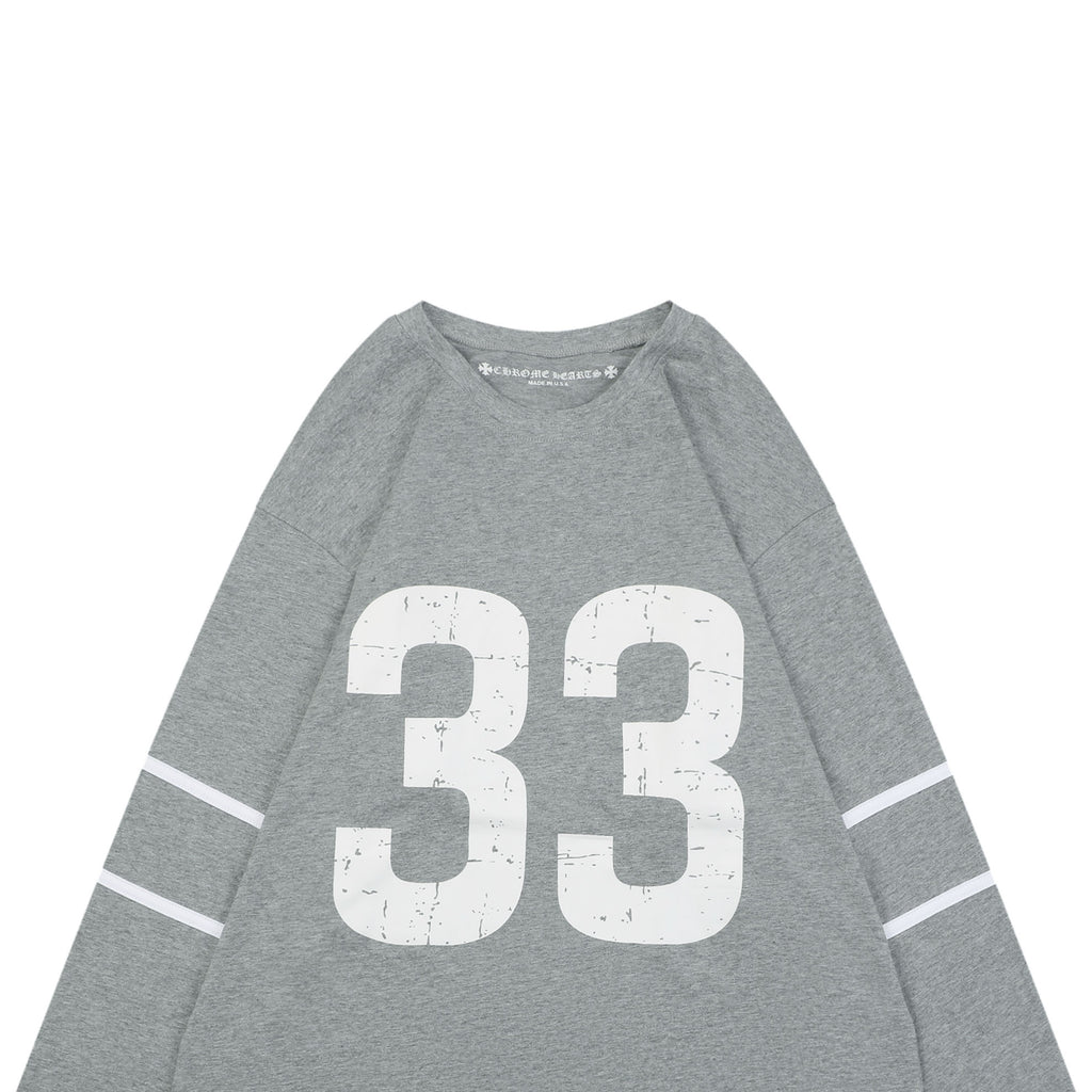 Chrome Hearts Number 33 Sanskrit Cross Graphic Long Sleeve Tee Grey