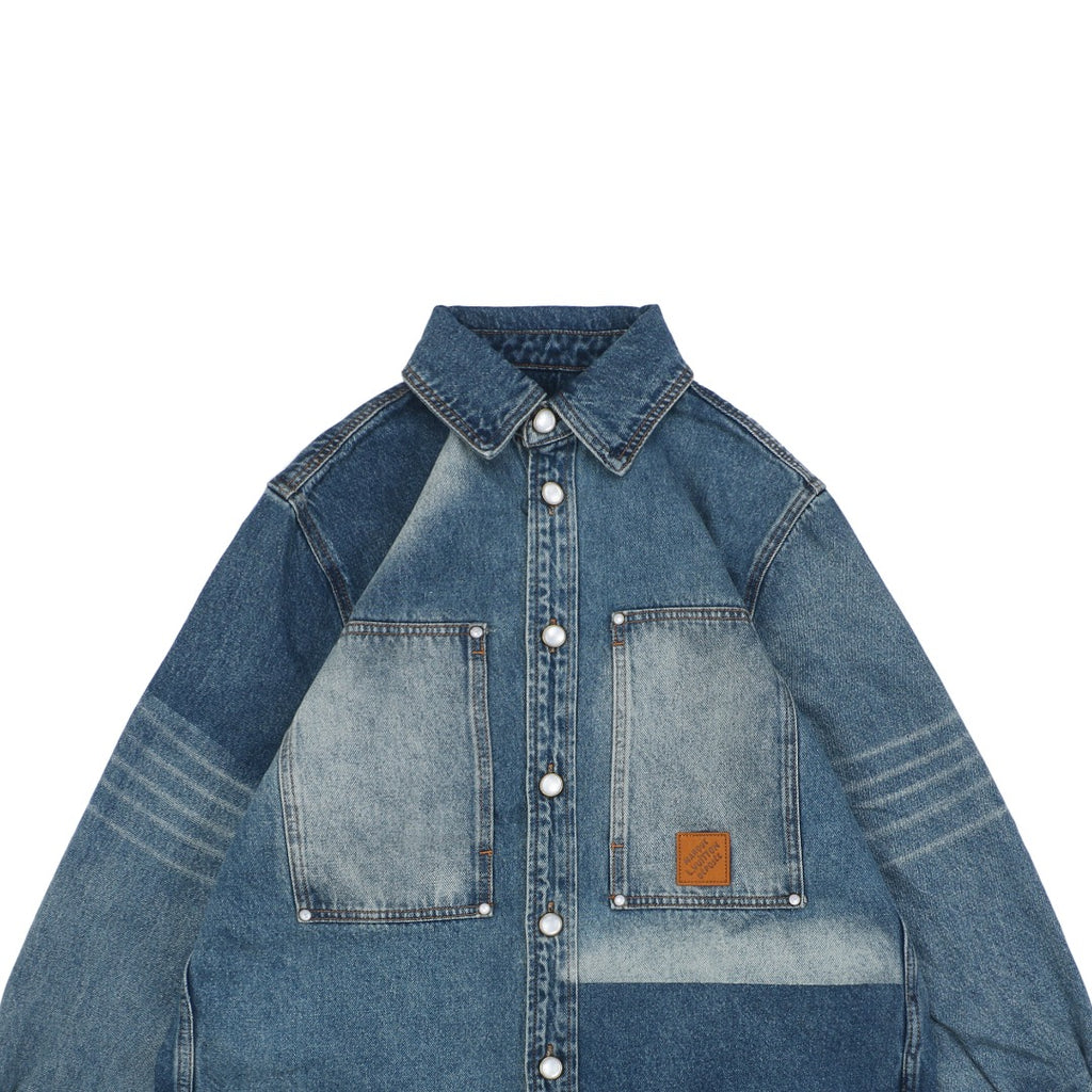 Louis Vuitton 25SS Sun-Faded Patchwork Denim Overshirt Jacket Indigo