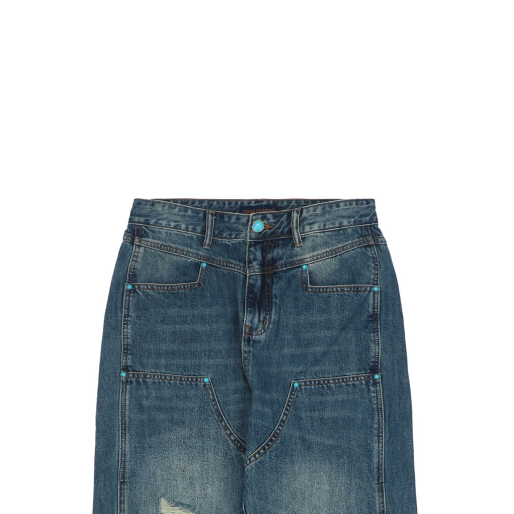 Louis Vuitton 24FW Turquoise Button Washed Carpenter Denim Jeans Indigo