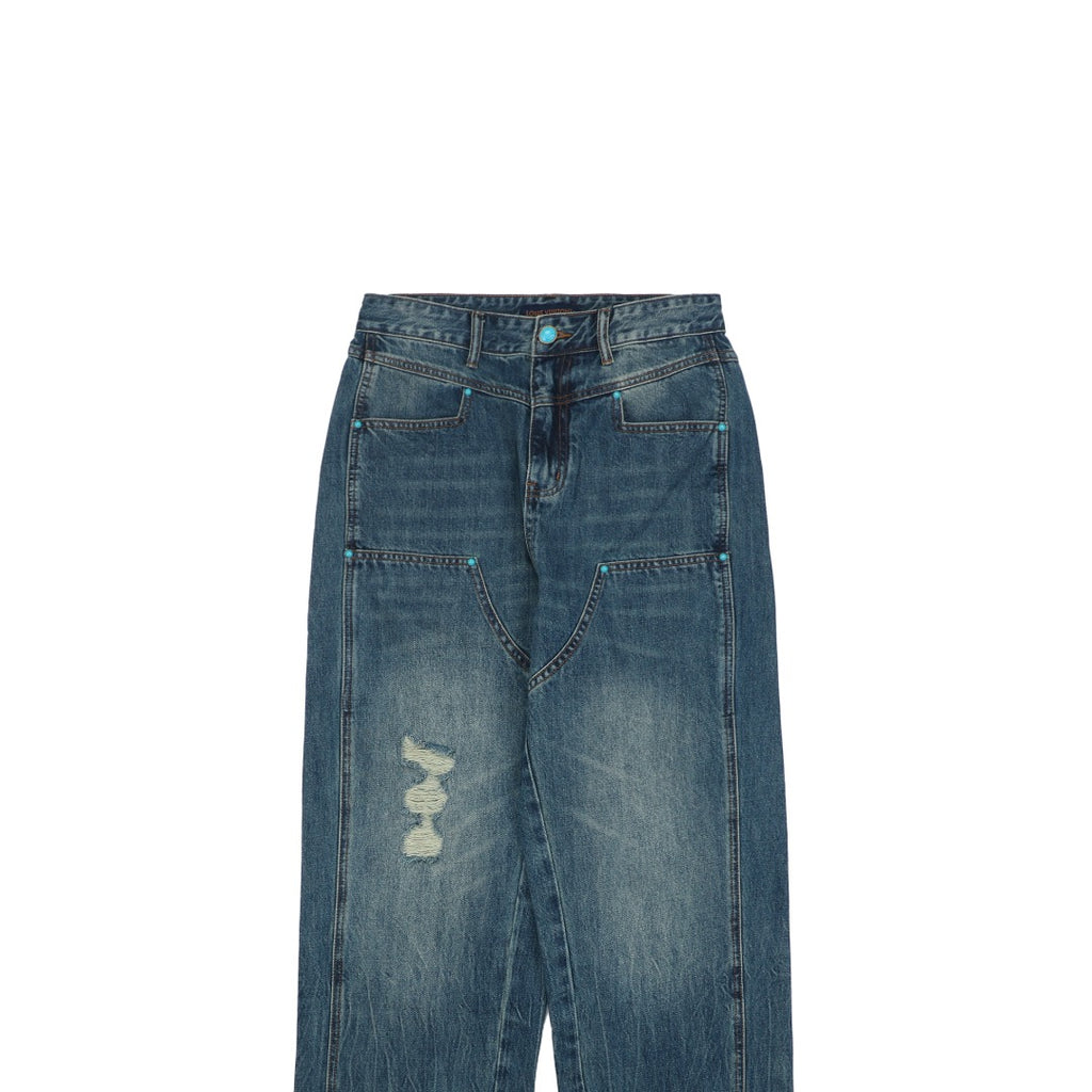 Louis Vuitton 24FW Turquoise Button Washed Carpenter Denim Jeans Indigo