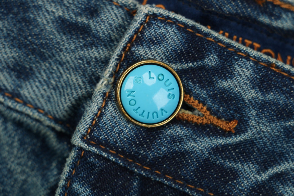 Louis Vuitton 24FW Turquoise Button Washed Carpenter Denim Jeans Indigo