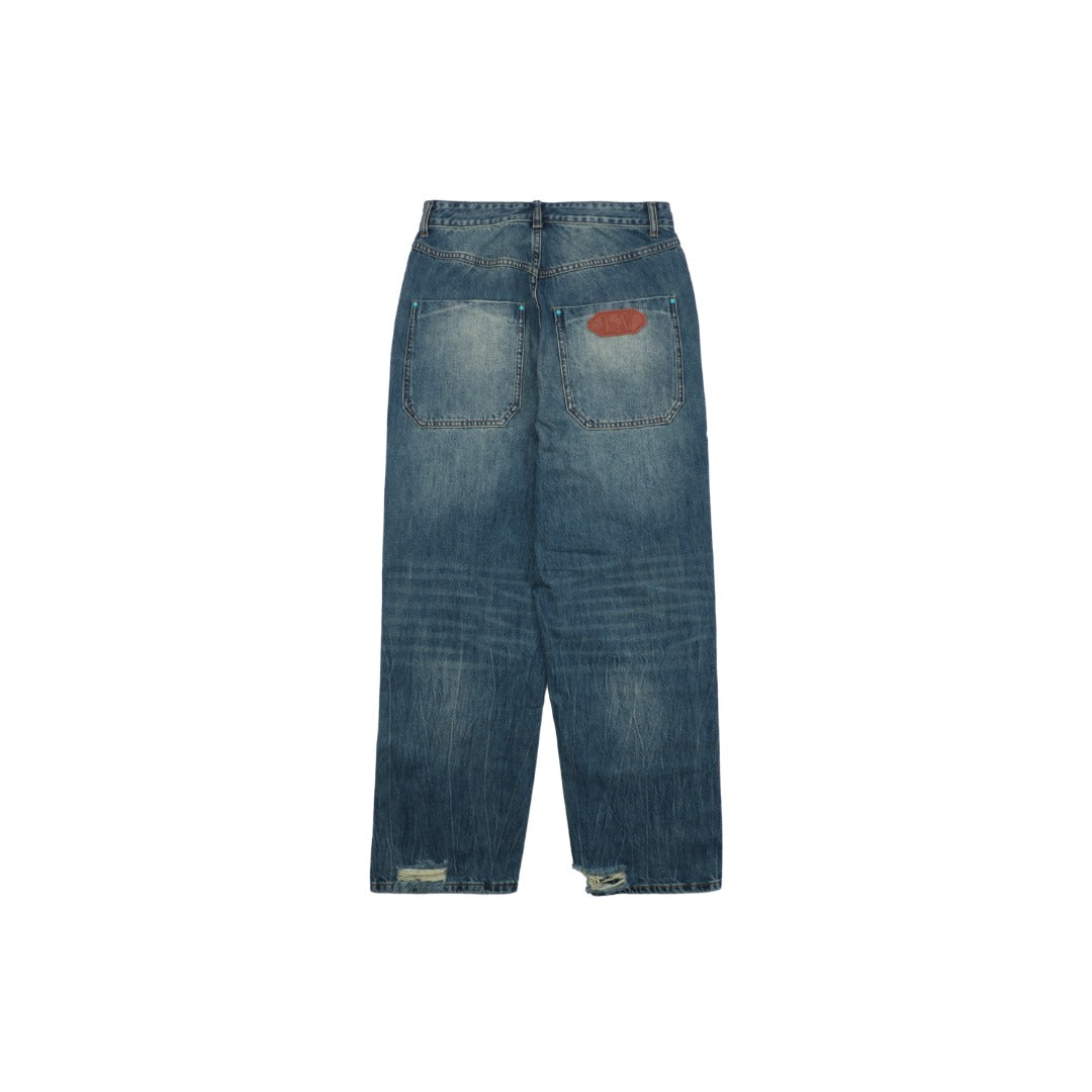 Louis Vuitton 24FW Turquoise Button Washed Carpenter Denim Jeans Indigo
