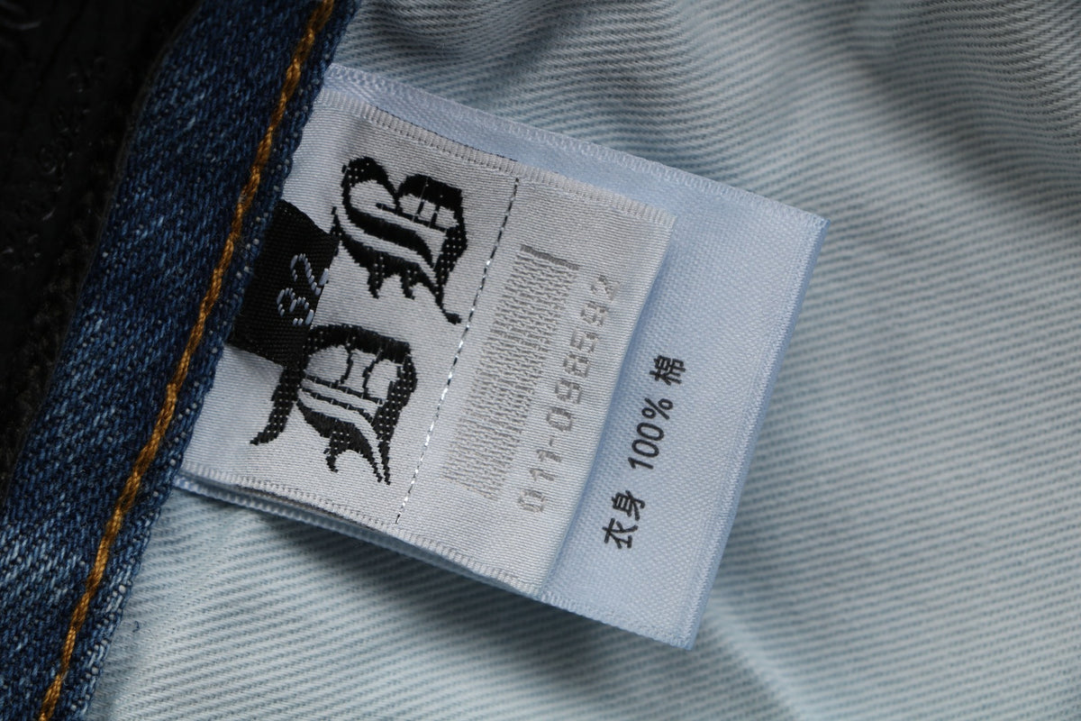 Chrome Hearts Cross Leather Appliqué Distressed Carpenter Denim Jeans Blue Black White