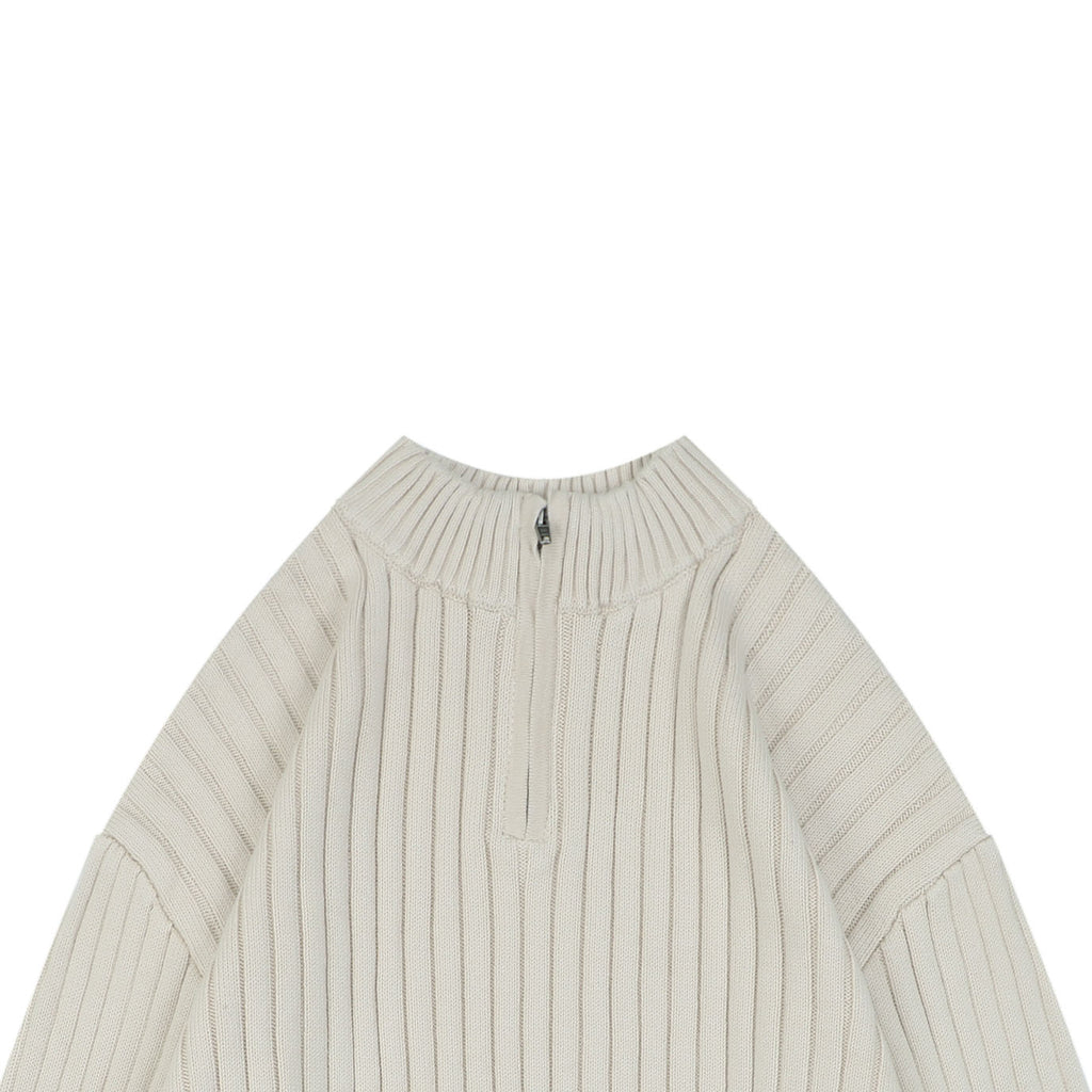 Balenciaga Orbit Logo Pointelle Rib-Knit Half-Zip Sweater Cream