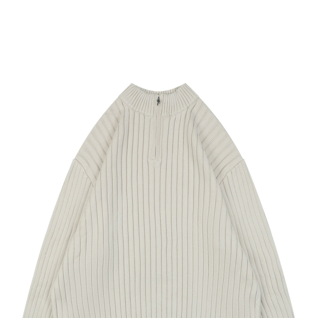 Balenciaga Orbit Logo Pointelle Rib-Knit Half-Zip Sweater Cream