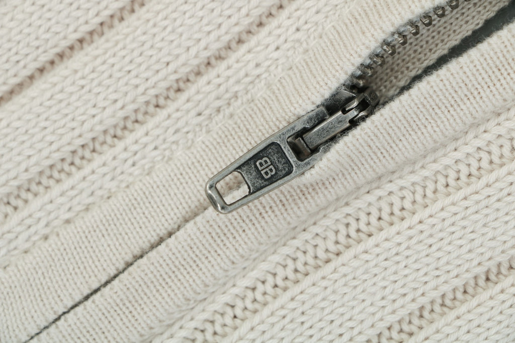Balenciaga Orbit Logo Pointelle Rib-Knit Half-Zip Sweater Cream