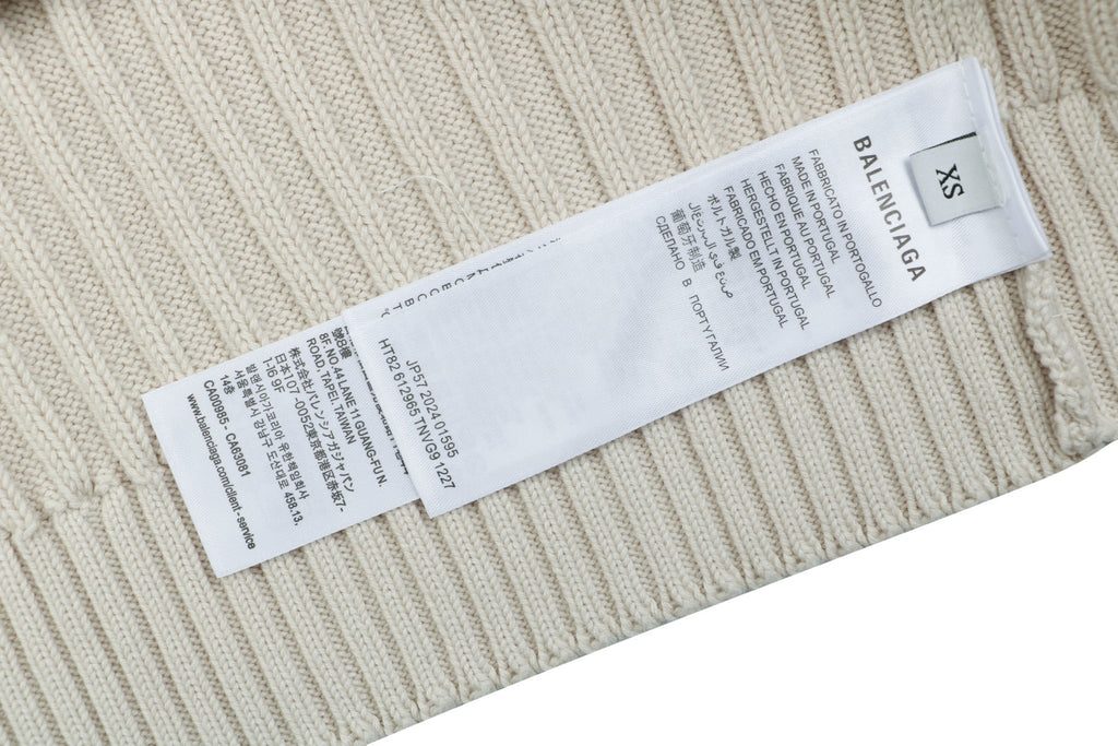 Balenciaga Orbit Logo Pointelle Rib-Knit Half-Zip Sweater Cream