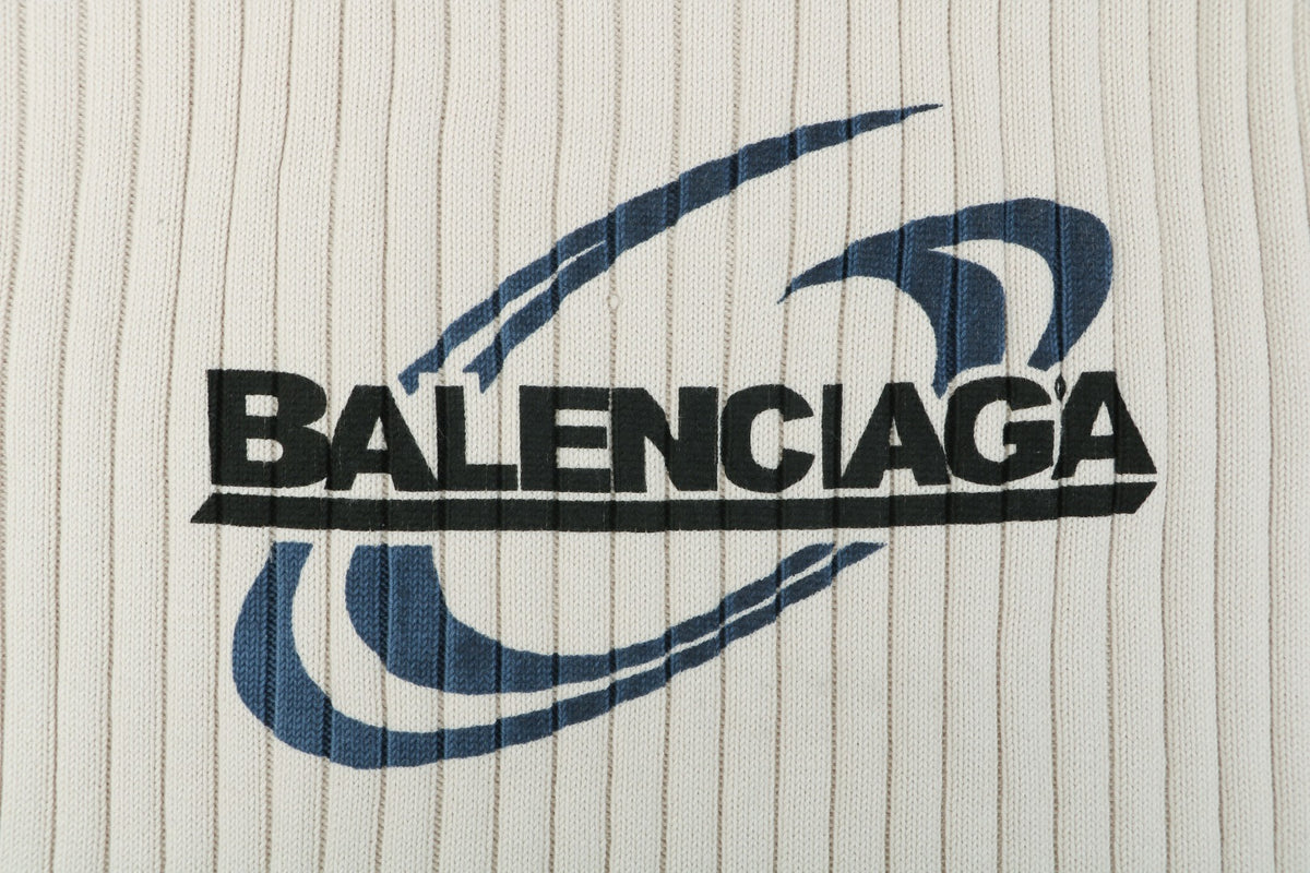 Balenciaga Orbit Logo Pointelle Rib-Knit Half-Zip Sweater Cream