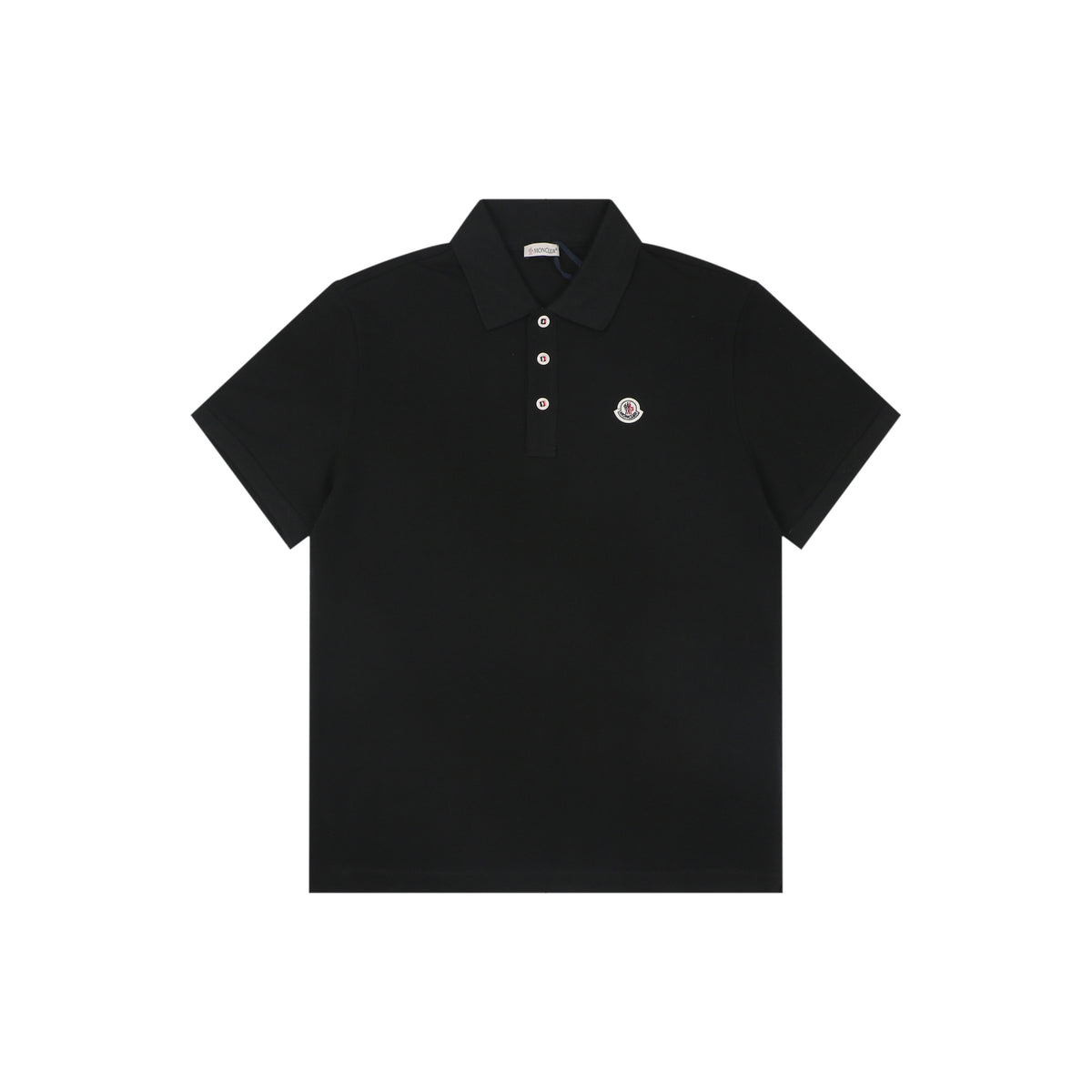 Moncler Woven Trim Button Piqué Polo Short Sleeve Tee Black