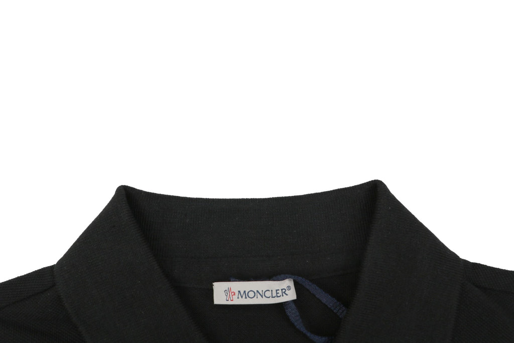 Moncler Woven Trim Button Piqué Polo Short Sleeve Tee Black