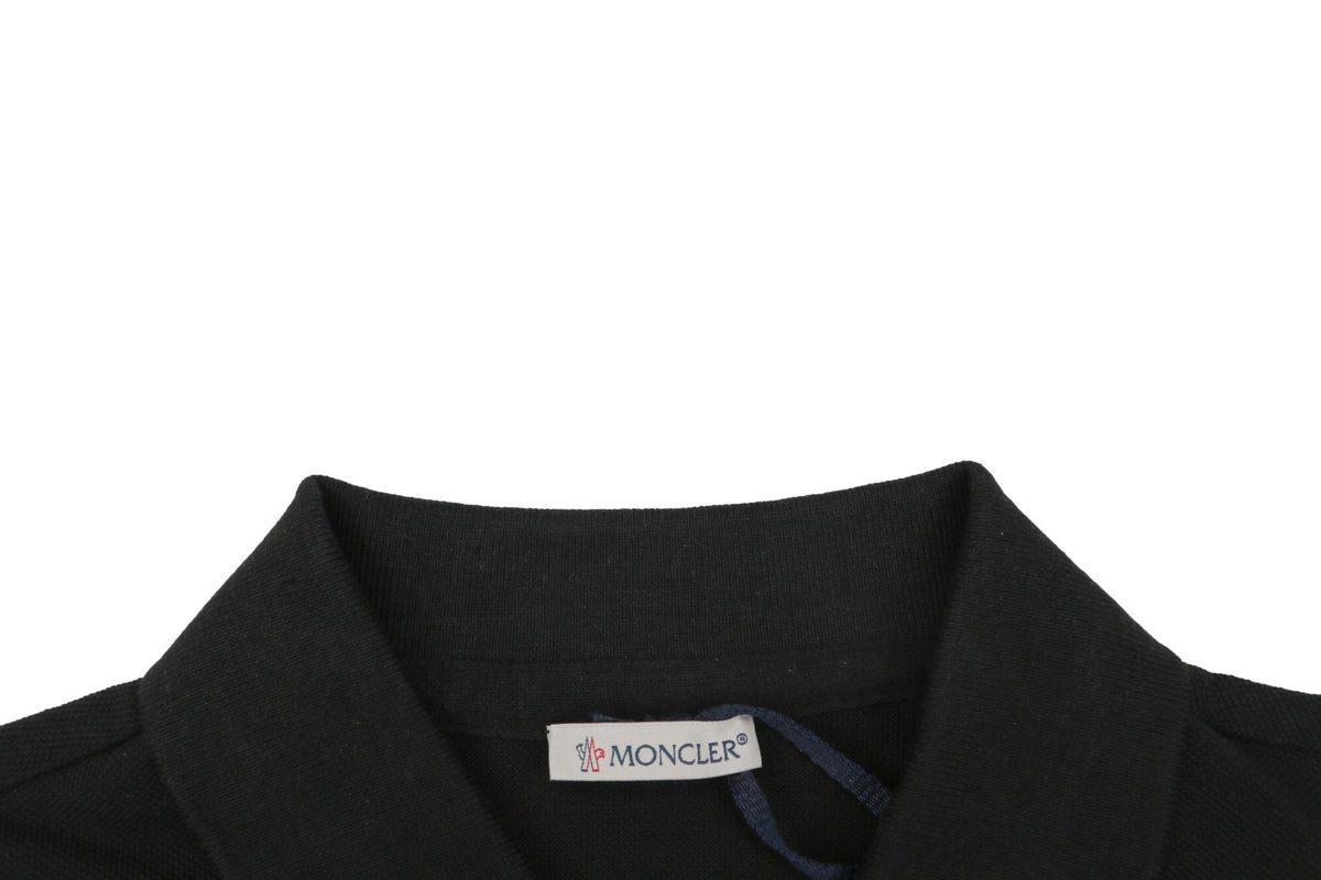 Moncler Woven Trim Button Piqué Polo Short Sleeve Tee Black